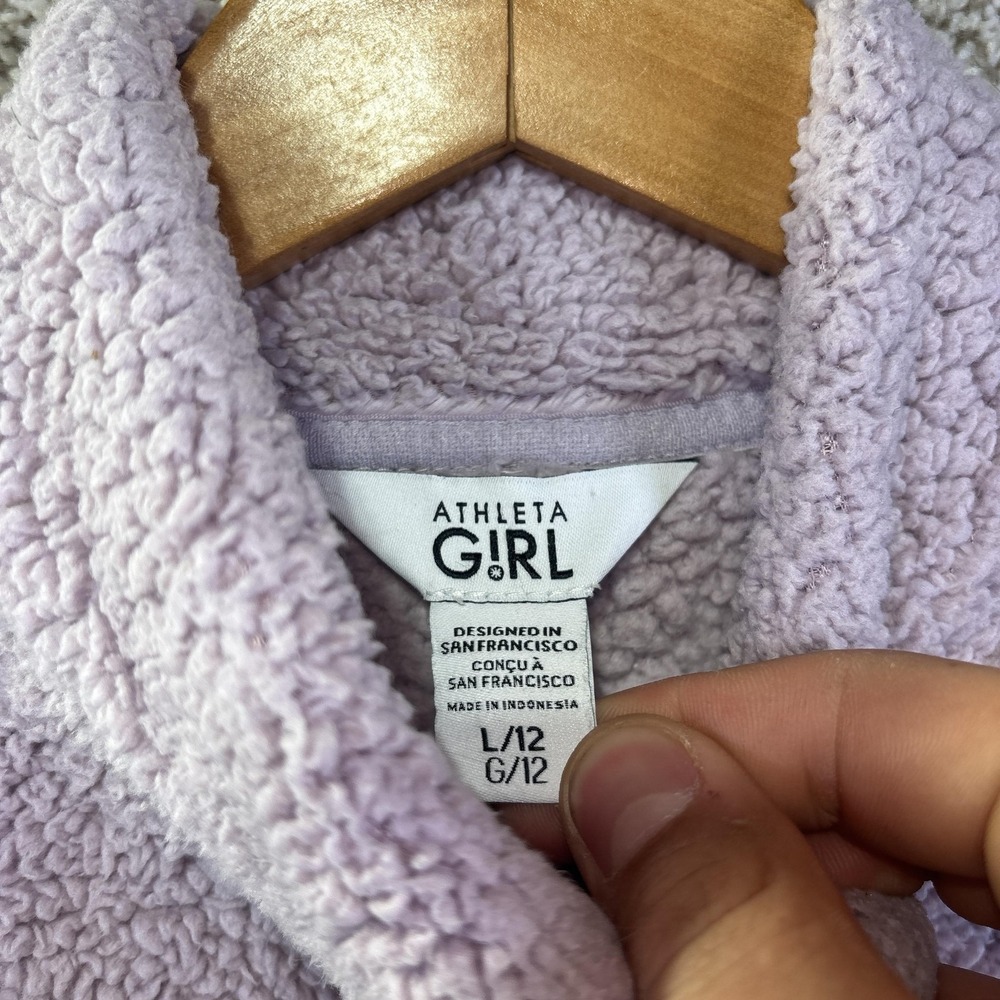 Athleta Girl Sweatshirt Girls L 12 Purple So Snug Sherpa 1/2 Zip Fleece Pullover - Picture 2 of 6